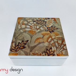 Silver square lacquer box with leave pattern 20*H9 cm 